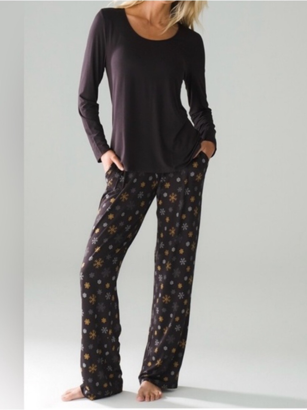 Soma Cool Nights Long Sleeve Scoopneck PJ Set NWT